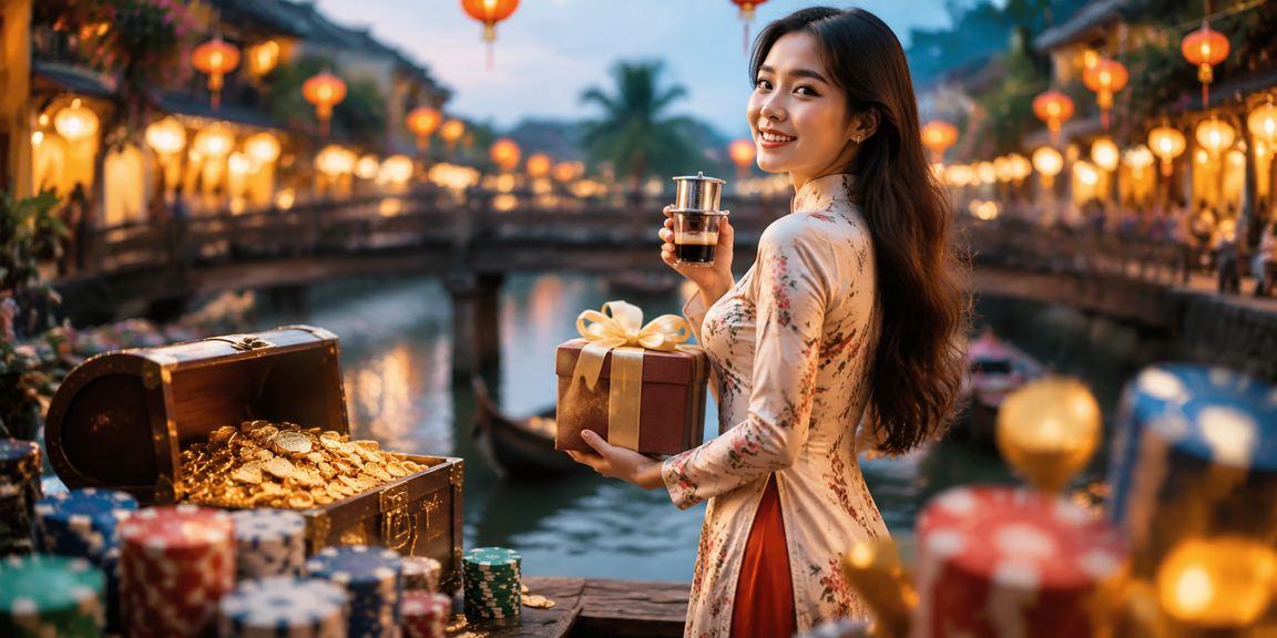 Người dùng tận hưởng trải nghiệm cá cược bên tách cà phê tại Hội An