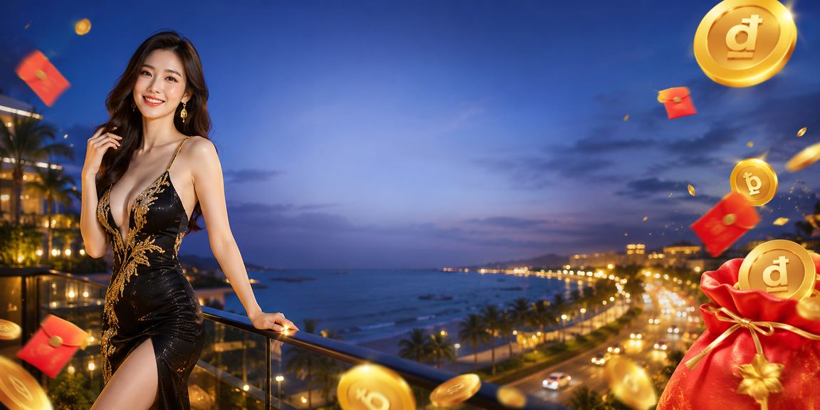 Cảnh biển Mũi Né trong lành kèm không khí lễ hội và phong bì đỏ may mắn